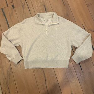 Calvin Klein Women's Light Cream Quarter-Zip Cropped Sweater
